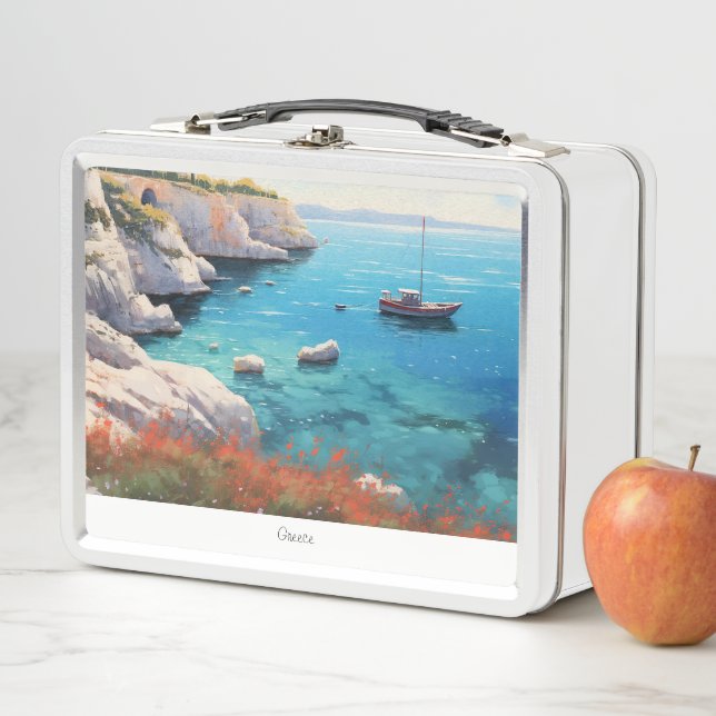 Beautiful beach in Greece  Metal Lunch Box (In Situ)
