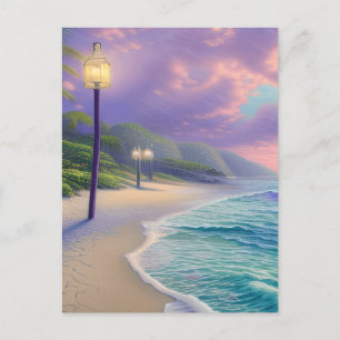 Beautiful Beach Ocean Waves Night Clouds Postcard
