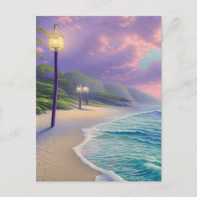 Beautiful Beach Ocean Waves Night Clouds Postcard (Front)