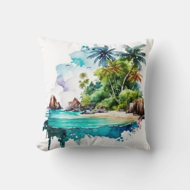 Beautiful Beach Ocean Waves Sand Sea Shells Cushion (Front)