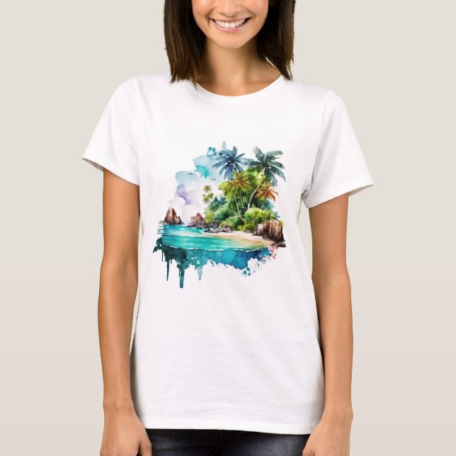 Beautiful Beach Ocean Waves Sand Sea Shells T-Shirt (Front)