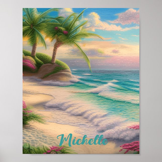 Beautiful Beach Ocean Waves Sea Shells Poster (Front)