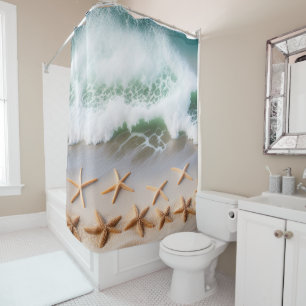 Beautiful Beach Ocean Waves Starfish Shower Curtain