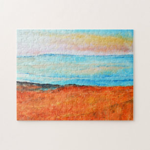 Beautiful Beach Painting Abstract Orange Blue Jigsaw Puzzle