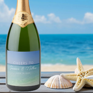 Beautiful Beach Photography Wedding Custom Cheers Sparkling Wine Label