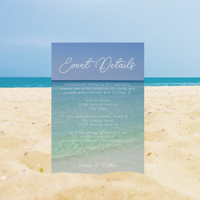 Beautiful Beach Photography Wedding Event Details Enclosure Card (Creator Uploaded)