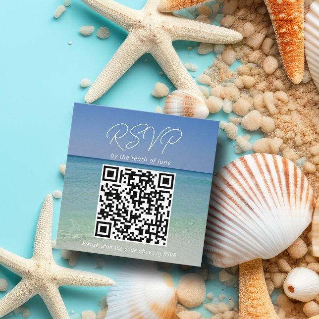 Beautiful Beach Photography Wedding QR Code RSVP Enclosure Card (Creator Uploaded)