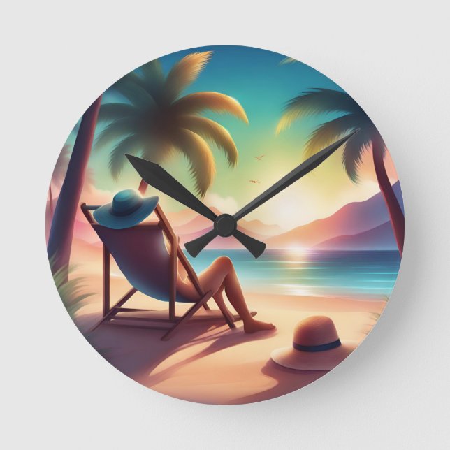 beautiful beach round clock (Front)