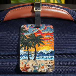 Beautiful Beach Scene with Palm Trees Luggage Tag