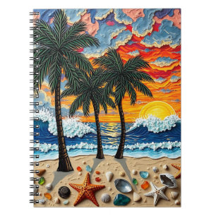 Beautiful Beach Scene with Palm Trees Notebook