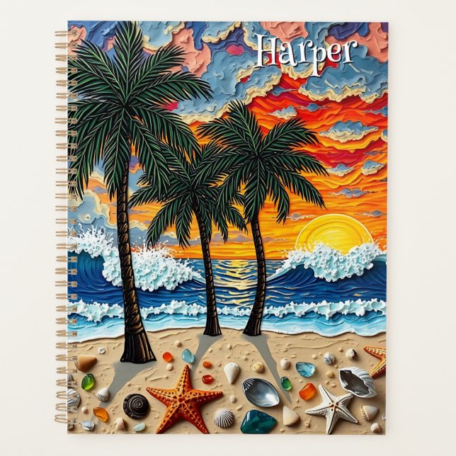 Beautiful Beach Scene with Palm Trees Personalised Planner (Front)