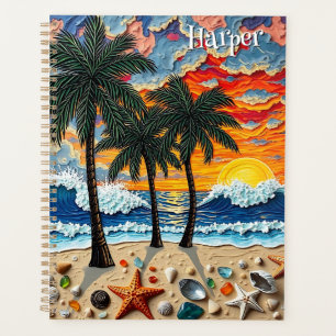 Beautiful Beach Scene with Palm Trees Personalized Planner