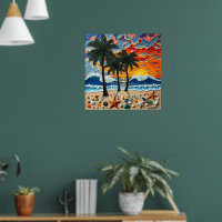 Beautiful Beach Scene with Palm Trees