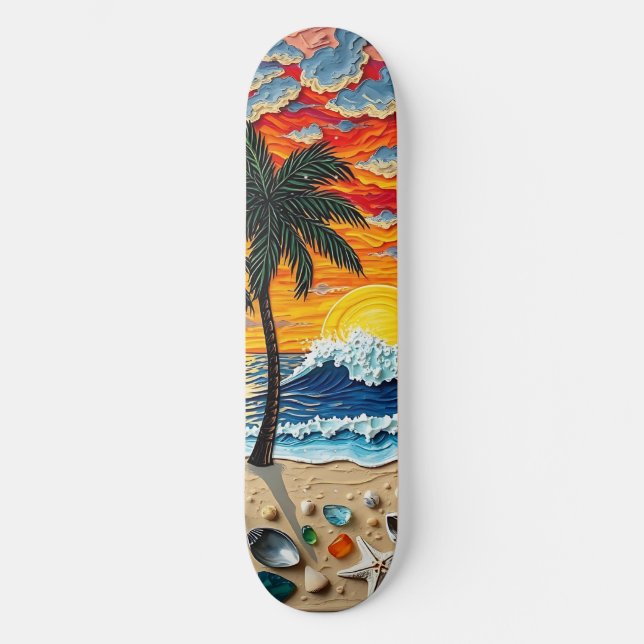Beautiful Beach Scene with Palm Trees   Skateboard (Front)