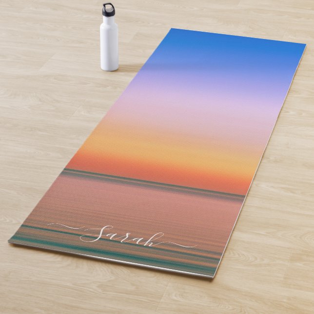 Beautiful Beach Sea Sunset Custom Name Yoga Mat (In Situ)