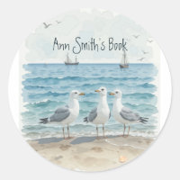 Beautiful Beach Seagulls Ocean Book Plate 