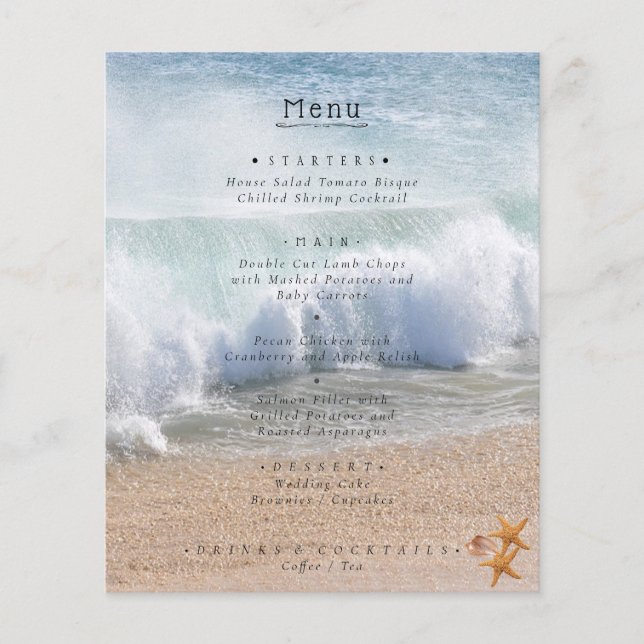 Beautiful Beach Summer Tropical Wedding Menu (Front)