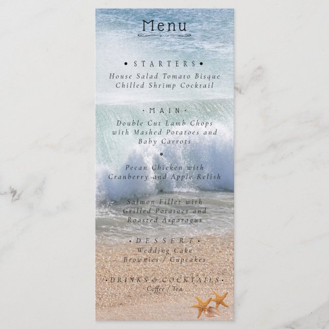 Beautiful Beach Summer Tropical Wedding Menu (Front)