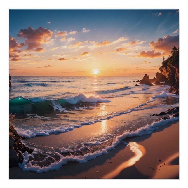 Beautiful Beach Sunset Landscape Poster (Front)