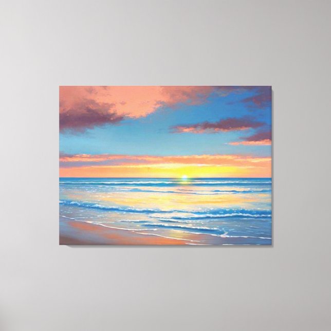 Beautiful Beach Sunset Painting Canvas Print (Front)