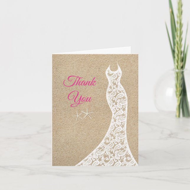 Beautiful Beach Thank You Card in Pink (Front)
