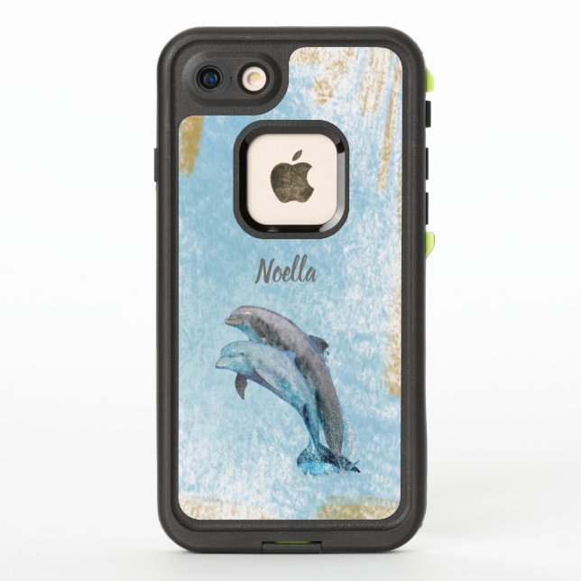 Beautiful Beach Theme Jumping Dolphins Art LifeProof iPhone Case (Back)