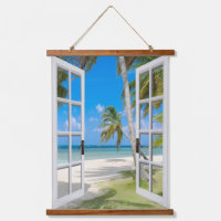 Beautiful Beach Theme Window View Tapestry