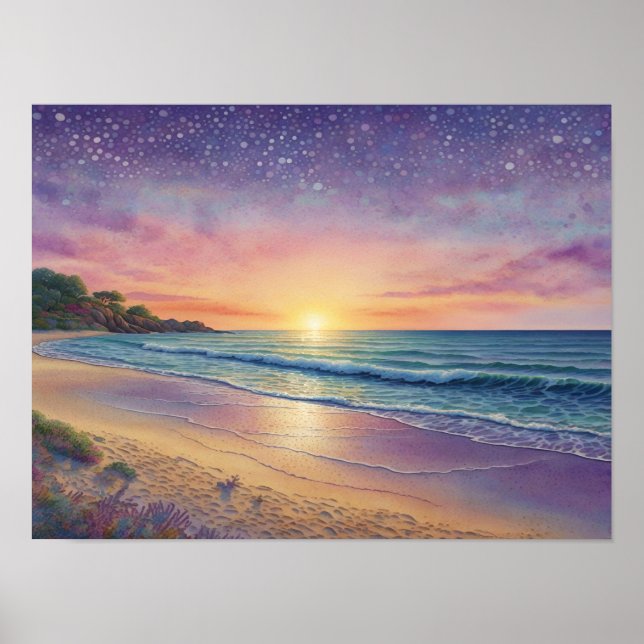 Beautiful Beach Waves and Shore Art Poster (Front)