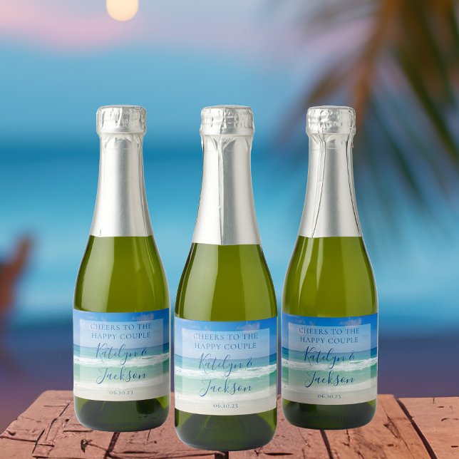 Beautiful Beach Waves Photography Wedding Mini Sparkling Wine Label (Creator Uploaded)