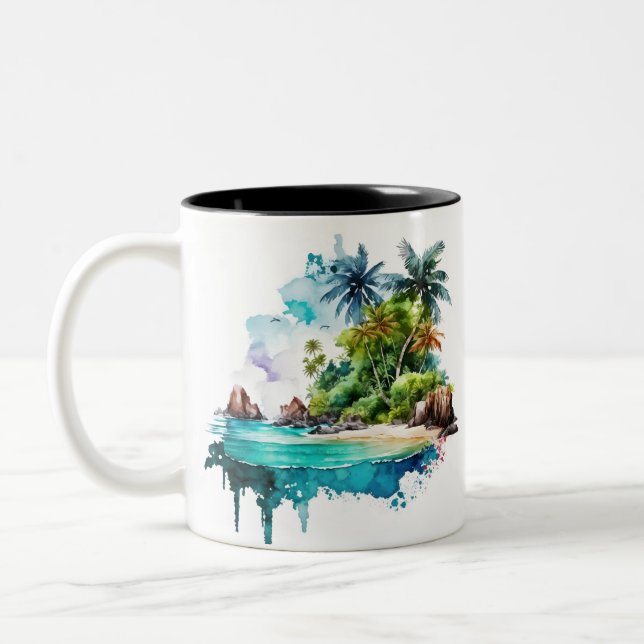 Beautiful Beach Waves Sand Ocean Sea Shells Two-Tone Coffee Mug (Left)