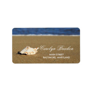 Beautiful Beach Waves   Seashell Nautical Wedding Label