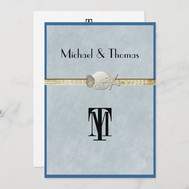 Beautiful, Beach Wedding, Starfish, Gold Invitation (Front/Back)