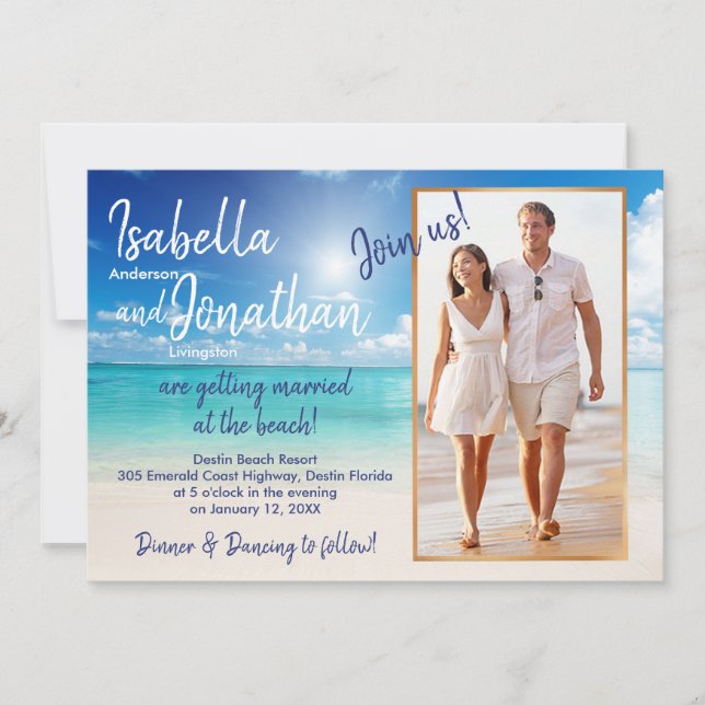 Beautiful Beach wedding | upload your photo Invitation (Front)