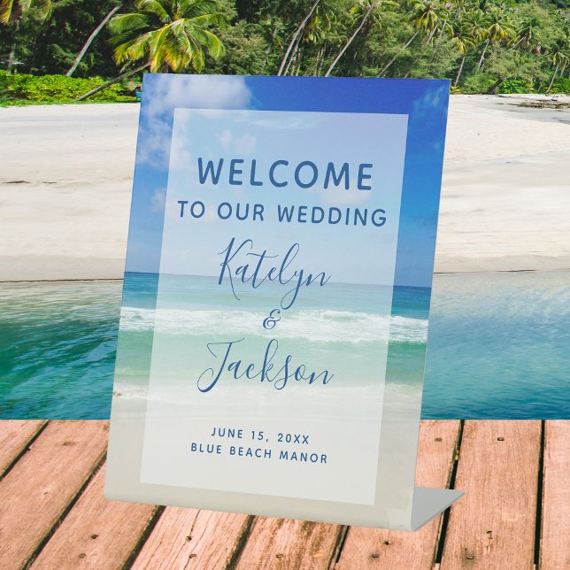 Beautiful Beach Welcome to our Wedding Ocean Pedestal Sign (Creator Uploaded)