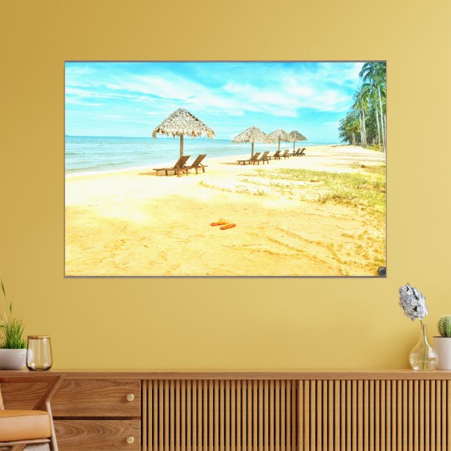 Beautiful Beach with Sleeping Umbrella Espresso  Canvas Print (Insitu(LivingRoom))