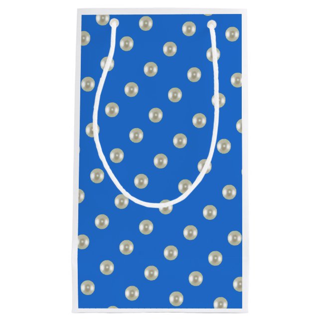 Beautiful beads on blue small gift bag (Front)
