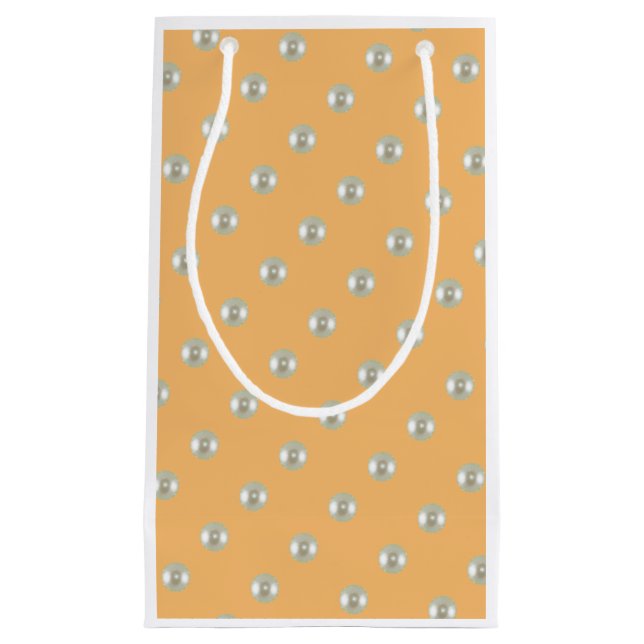 Beautiful beads on ochre small gift bag (Front)
