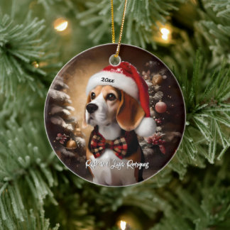 Beautiful Beagle with Santa Hat Ceramic Tree Decoration