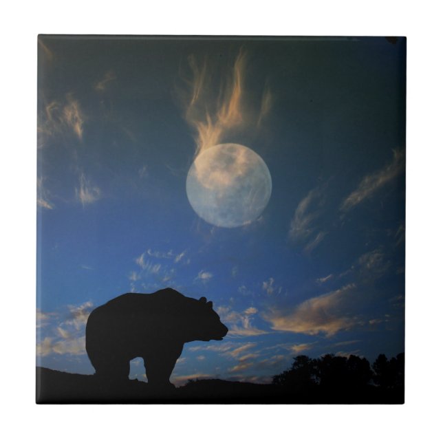 Beautiful Bear and Moon Art Tile (Front)