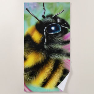 Beautiful Bee on a Pink Flower Close up Beach Towel