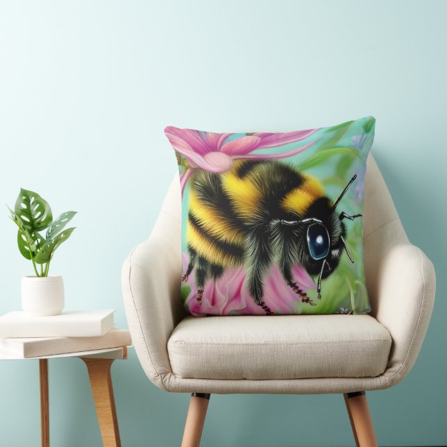 Beautiful Bee on a Pink Flower Close up Cushion (Chair)