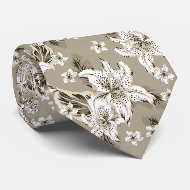 Beautiful beige flower pattern tie (Rolled)