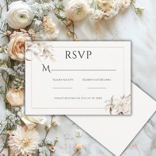 Beautiful Beige Simple Floral Modern Wedding RSVP Card