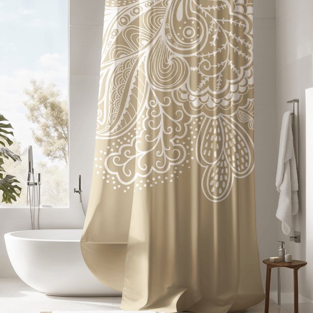 Beautiful Beige & WhiteVintage Lace shower Curtain (Creator Uploaded)