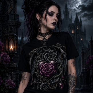 Beautiful Bejewelled Gothic Dragon with a Rose Tri-Blend Shirt