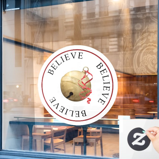 Beautiful BELIEVE Jingle Bell on White Christmas  (Cafe Window)