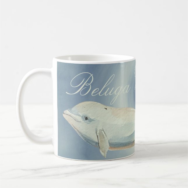 Beautiful Beluga Whale, Delphinapterus Leucas Coffee Mug (Left)