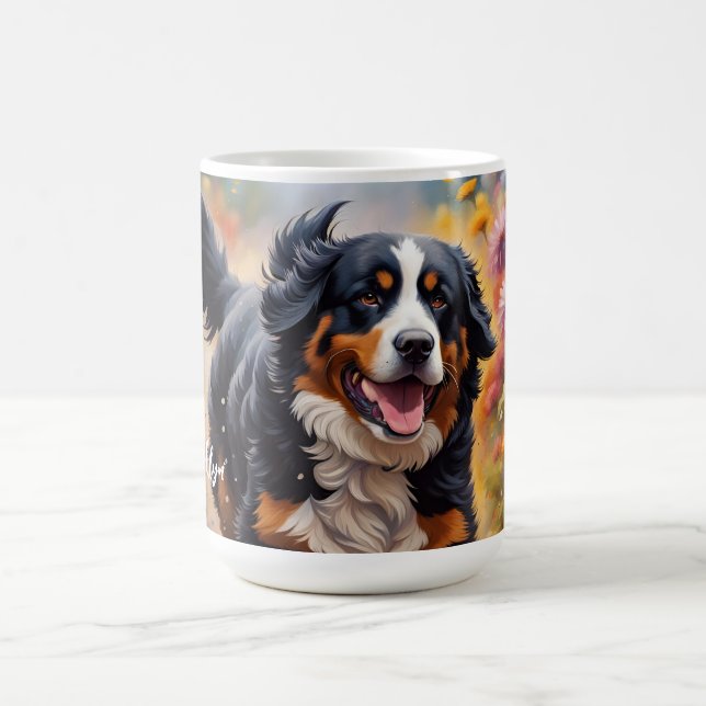 Beautiful Bernese Mountain Dog & Flowers Coffee Mug (Center)