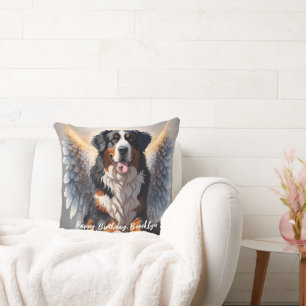 Beautiful Bernese Mountain Dog with Wings Cushion