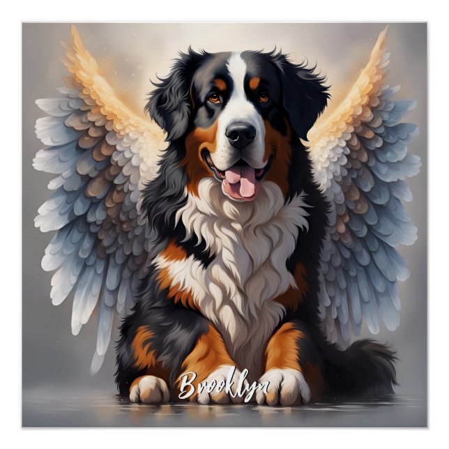 Beautiful Bernese Mountain Dog with Wings Poster (Front)